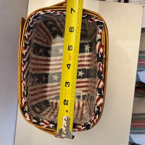 Longaberger Patriotic Basket with Red White Blue Fabric, Plastic Liner & Handle - Picture 6 of 7